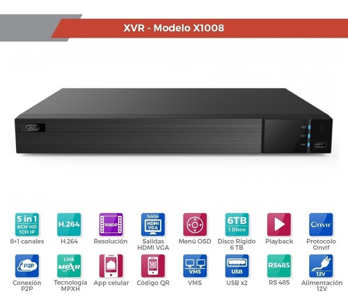 Imagen 2 de 6 de Xvr X-28 Alarmas X1008 De 8 Canales 1080p P2p Hdmi Vga