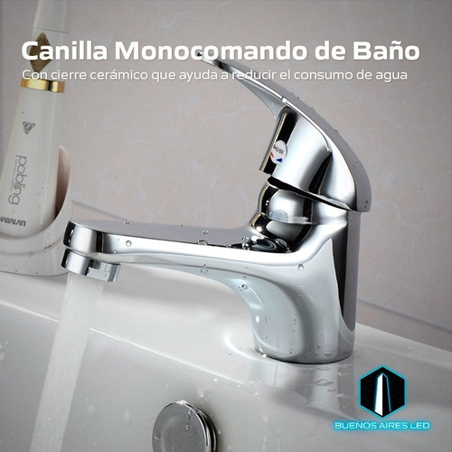 Imagen 6 de 10 de Canilla Monocomando Baño Griferia Metal Lavatorio Mezcladora