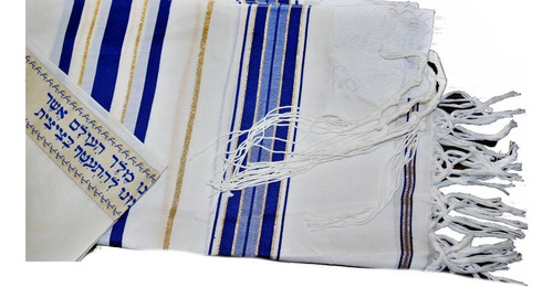 Talit Azul Com Dourado (grande) Ortodoxo - De Israel