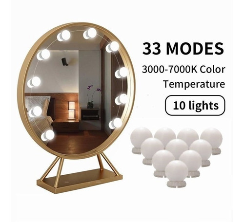 Giratorio de 360 ° conversión de luz de 3 Colores Espejo de Maquillaje Iluminado con lámparas LED Regulables Blanco 48 * 36cm Grande Hollywood Espejo de Maquillaje Profesional con luz 