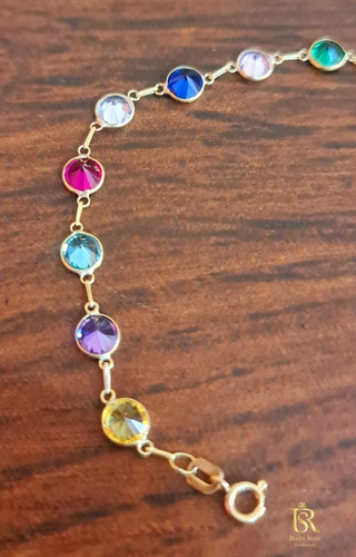 Pulseira De Ouro 18k Reforçada Com 15 Pedras Redondas Com Nf