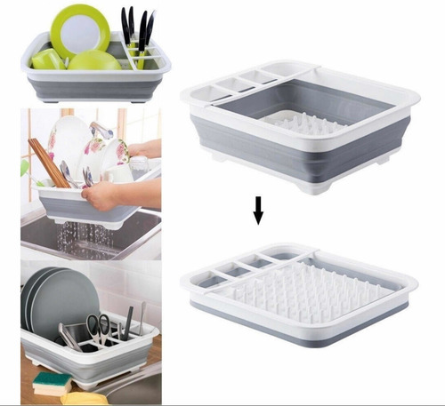 Imagen 2 de 10 de Escurridor Platos Seca Plato Plegable Plastico Y Silicona