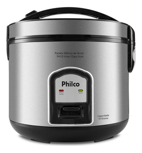 Arrozeira elétrica a vapor Philco PH10 Visor Glass Inox - Preto/Prata 220V