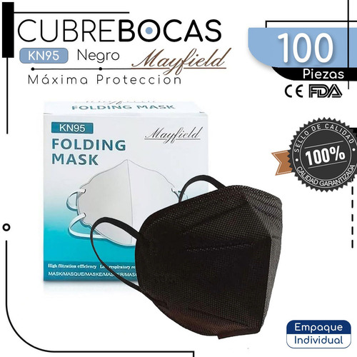 Cubre Bocas Kn95 Mayfield Negro 100 Pz Mascarilla Certificado