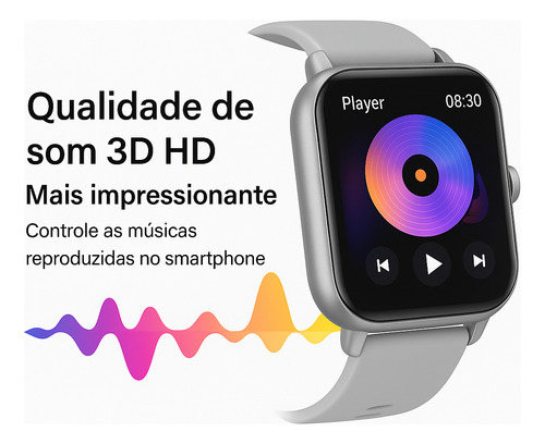 Smartwatch Com Chamadas, Foto Na Tela, 2 Pulseiras, Bluetooth, Compatível Android Ios, Tela Touch, Notificações, À Prova Dágua, Relógio Esportivo Unissex - Super Fast Acessórios, Cor Da Caixa Silver