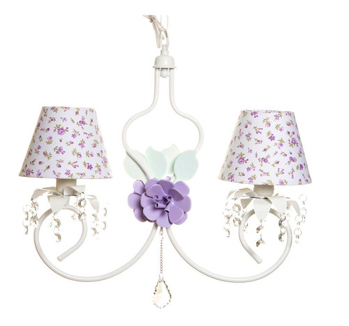 Lustre 2 Cupulas Quarto Bebe Infantil Cristais Flores Lilás