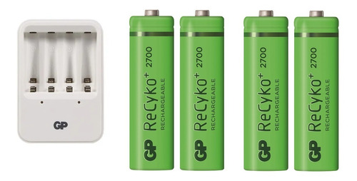 Cargador Blanco 4 Slots Con Baterías Aa Recargable 2700mah