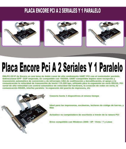 Placa Encore Pci A 2 Seriales Y 1 Paralelo