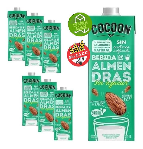 Leche De Almendras Cocoon Vegana Sin Tacc Ni Azucares 1l X 6