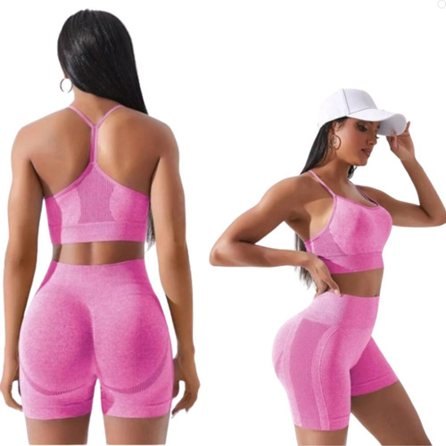 Conjunto Short E Top Levanta Bumbum S/ Costura Academia Yoga