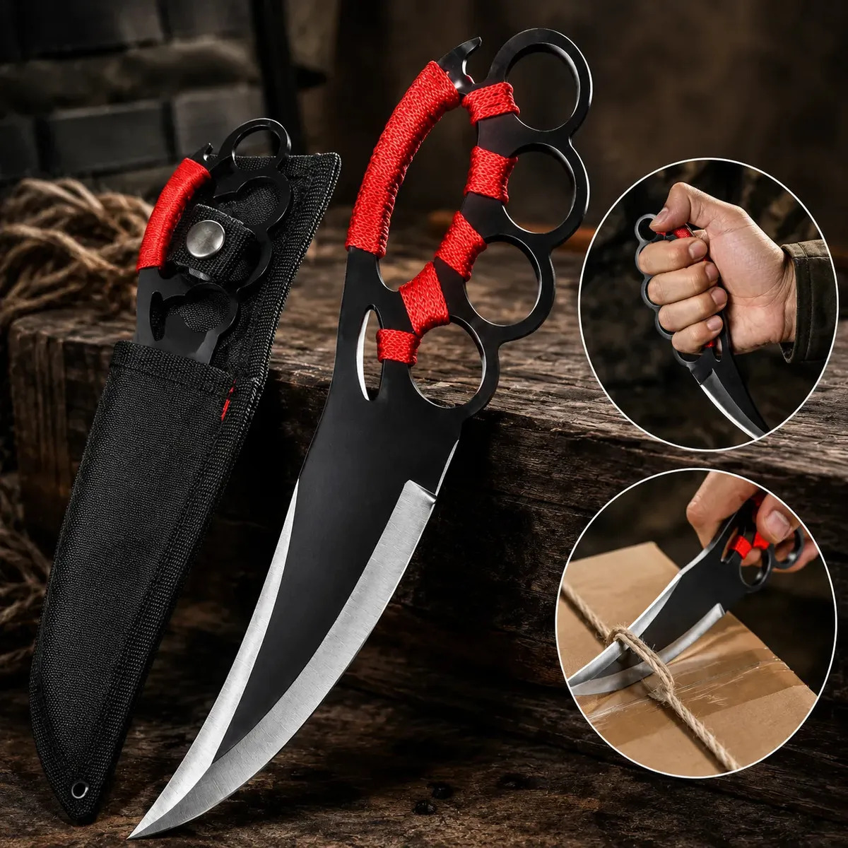 Faca Garra Karambit Soco Inglês Faca De Aço Tático Com Bainha Soqueira