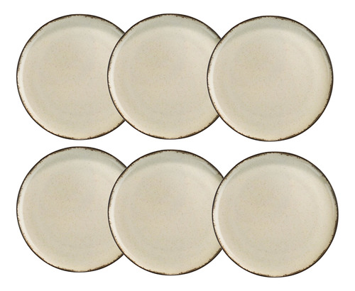 Set X 6 Plato Postre Porcelana Artesanal Filo Envejecid Rust