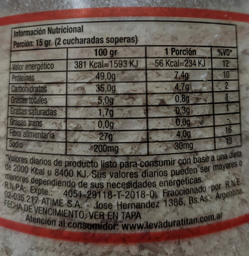 Imagen 5 de 5 de Levadura Natural En Copos Titan X 200 G - Sin Tacc