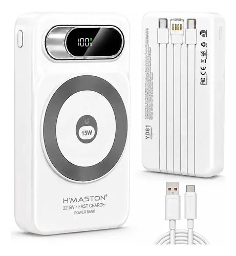 Power Bank 20000mah 22,5w Magnético Sem Fio Com Cabo Usb-c