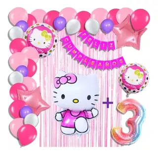 Combo De Globos Hello Kitty Cortina Numero Arco Cotillón