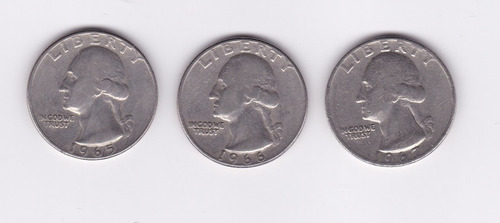 Ltc230. 3 Monedas De 25 Centavos De 1965/6/7 De Eeuu. (Usado)