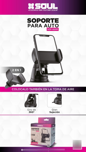 Soporte Celular Universal 2 En 1 Aire Parabrisas Soul Q200