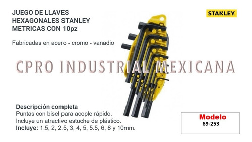 Juego De 10 Llaves Hexagonales Stanley Metricas 69-253 S