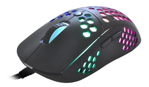 Mouse Gamer Usb 6 Botones 4800 Dpi Pc Diseño Panal Abeja Rgb Color Negro