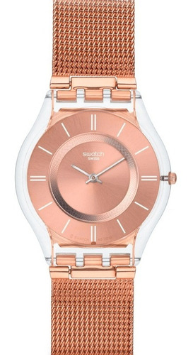 Reloj Swatch Rosé Skin Con Malla Tejida Sfp115m 