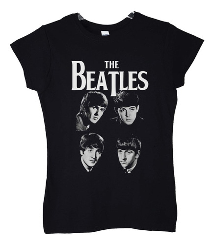 Polera Mujer The Beatles Faces Greyscale Rock Abominatron