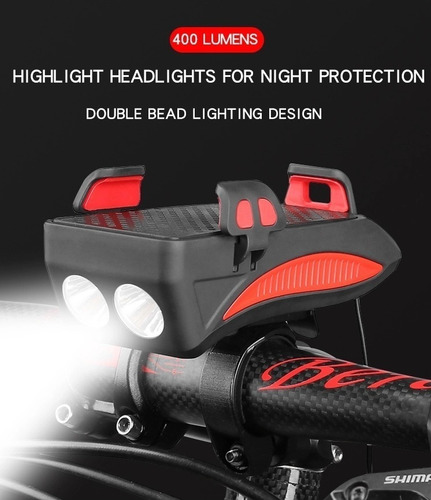 Imagen 1 de 9 de Luz De Bicicleta Delantera Recargable 4000mah + Claxón 130db