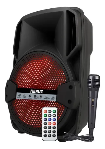 Caixa Som Portatil mp3 Portatil led Alto Potente Grande de 8" Com Microfone Preto Heruz 711 1000W PMPO 10 Saida Entrada 5v