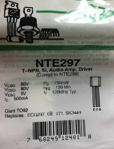 Nte 297 Transistor To-92 Sk3449 Nte297 Npn Audio Amp Driver