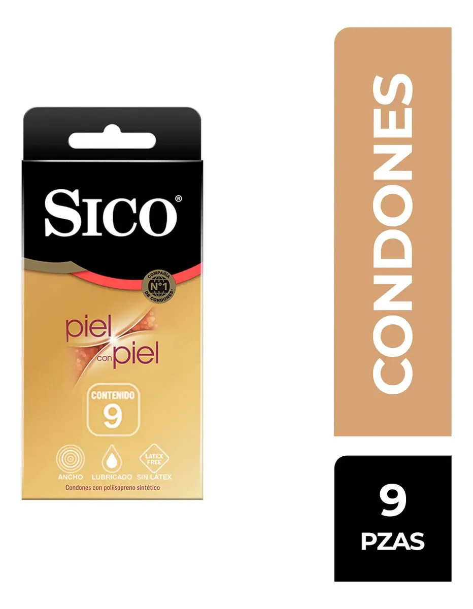 Sico® Piel con Piel, Condones sin látex, caja de 9 pzas