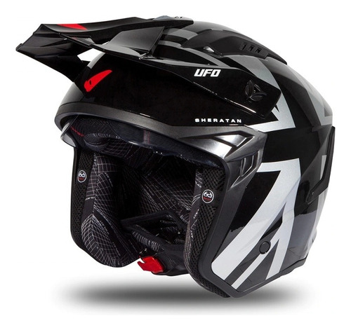 Casco Moto Ufo Abierto Sheratan Negro Gris Rojo Brillante 