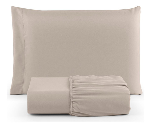 Jogo Roupa Cama Lençol Solteiro 400 Fios 2 Peças Barra Hotel Cor Bege Desenho do tecido Liso