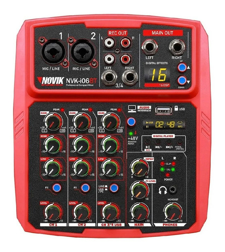 Consola Mixer Novik Nvki06bt 6 Canales Usb Efectos