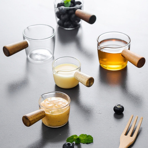 Jarra Medidora Cafe Alcohol Salsas Vidrio Y Madera 150ml
