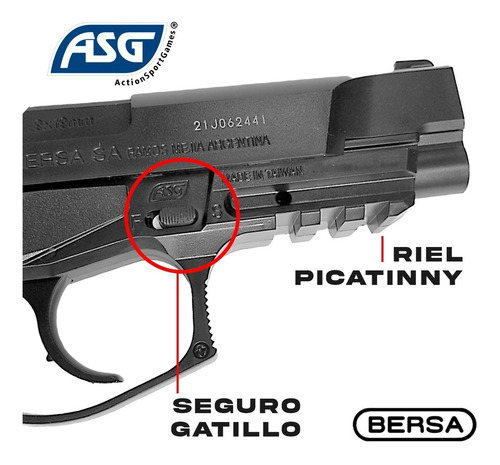 Imagen 3 de 10 de Pistola Co2 Asg Replica Bersa Thunder Pro 9 Balines Garrafas