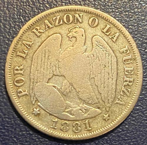 Moneda Chile. 20 Centavos Águila. Año 1881. Plata 0.5