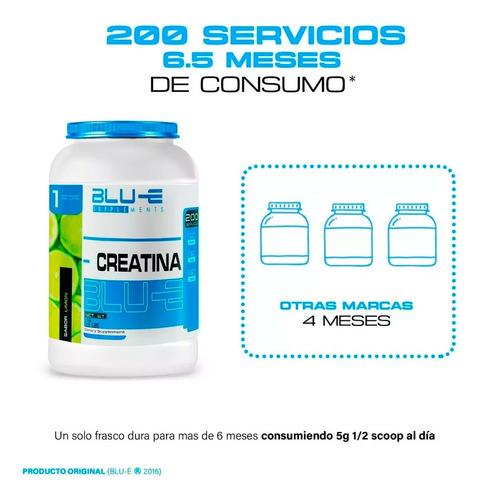 Creatina Blu-e Monohidratada 1k 200 Servicios Varios Sabores Limón