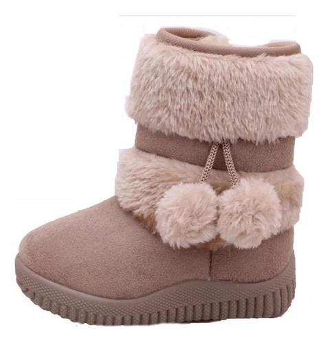 Bota Niña Invierno Textil Color Miel Con Peluche [u] [u]