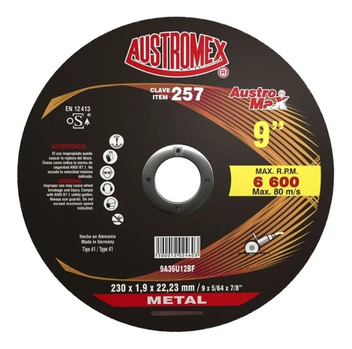 25 Discos Corte De Metal 9 Austromex 257 Hecho En Alemania