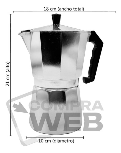 Cafetera Italiana Para Hornalla, 9 Pocillos, Aluminio, 13289