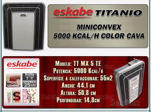 Estufa Eskabe Titanio Miniconvex 5000 Kcal/h Termostato