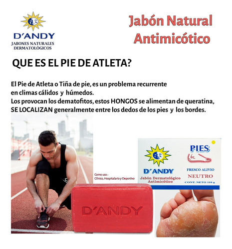 6 Pack Jabón Natural Dermatológico Antimicótico, Dandy