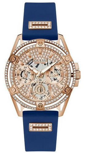 Reloj Guess Gw0536l5 Mujer Multifuncion Cuarzo Color de la malla Azul marino Color del bisel Dorado Color del fondo Dorado