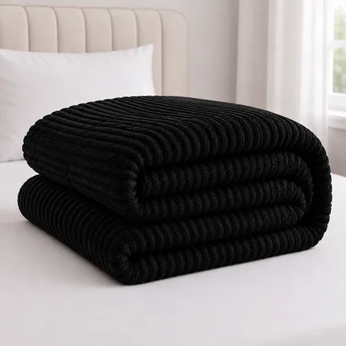 Manta Coberta Soft Casal Padrão Canelada Antialergica Macia 650 G Preto
