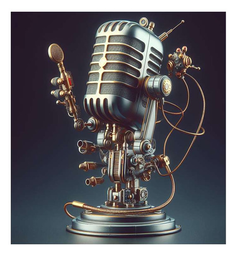Vinilo 100x100cm Microfono Vintage Robot Radio Musica M1