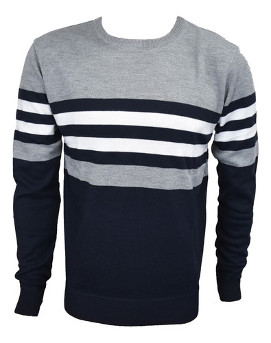 Imagen 2 de 6 de Sweater Rayado Hombre Pullover De Hilo Importado Liviano