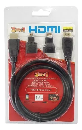 Set 3 En 1 Cable Hdmi 1.5 M Adaptadores Mini Y Micro T2926