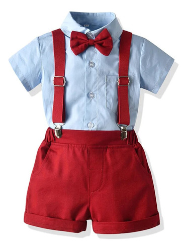 Blusa Para Niño Y Pantalones Cortos, Camisa Azul Cielo De Ma