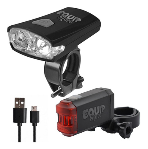 Imagen 1 de 9 de Kit 2 Luz Bici Led Potente Delantera Trasera Usb Recargable