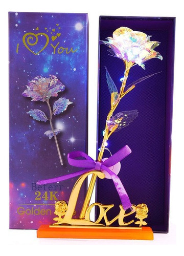 Flor Luz Led De Colores Ramo De Rosas 24k Caja De Regalo