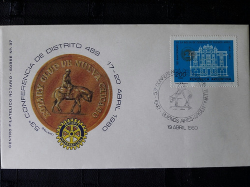 Sobre Conmemorativo Del Rotary Club De Nueva Chicago 1980